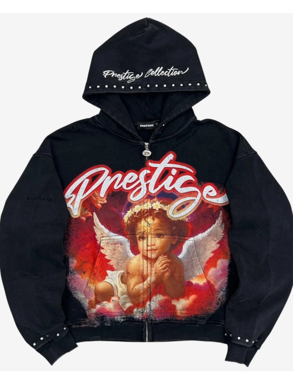 Black Prestige Angel Hoodie Red Sz M